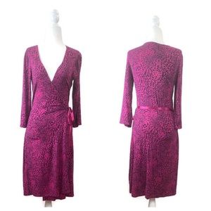 Express Pink Animal Print Wrap Dress with Ribbon Tie
